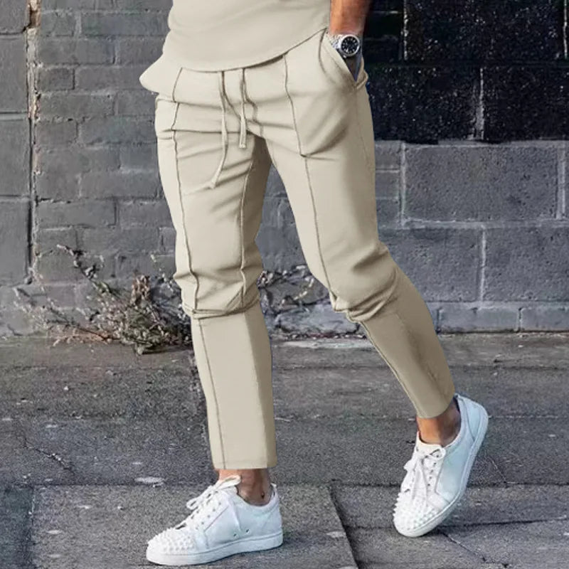 Men's Light Luxury Street New Comfortable Ruffled Pants, Casual Pants High Quality Fashion Solid Color Pocket Sports Men's Pants