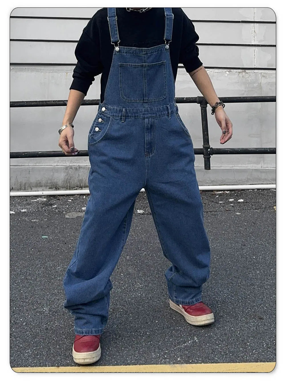 Overalls for Men Denim Suspenders Simple Baggy Jeans Men's Street Casual Solid Mid Waist Loose Washed Jumpsuits Length Tracksuit