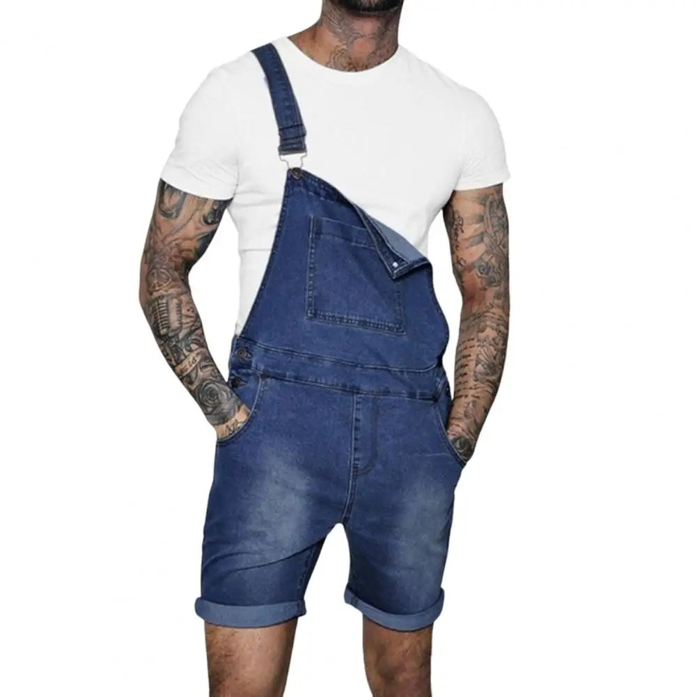 Stylish Temperament Solid Color Summer Hip Hop Adjustable Short Jean Jumpsuits Jeans Overall Shorts Shoulder Straps