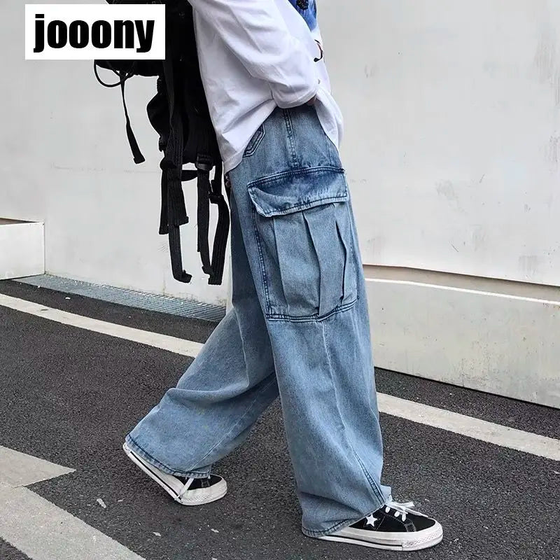 Wide leg denim Jeans Men's Autumn Daddy Trend Student Loose Straight-leg baggy Pants Japanese Loose hip hop 2022 New