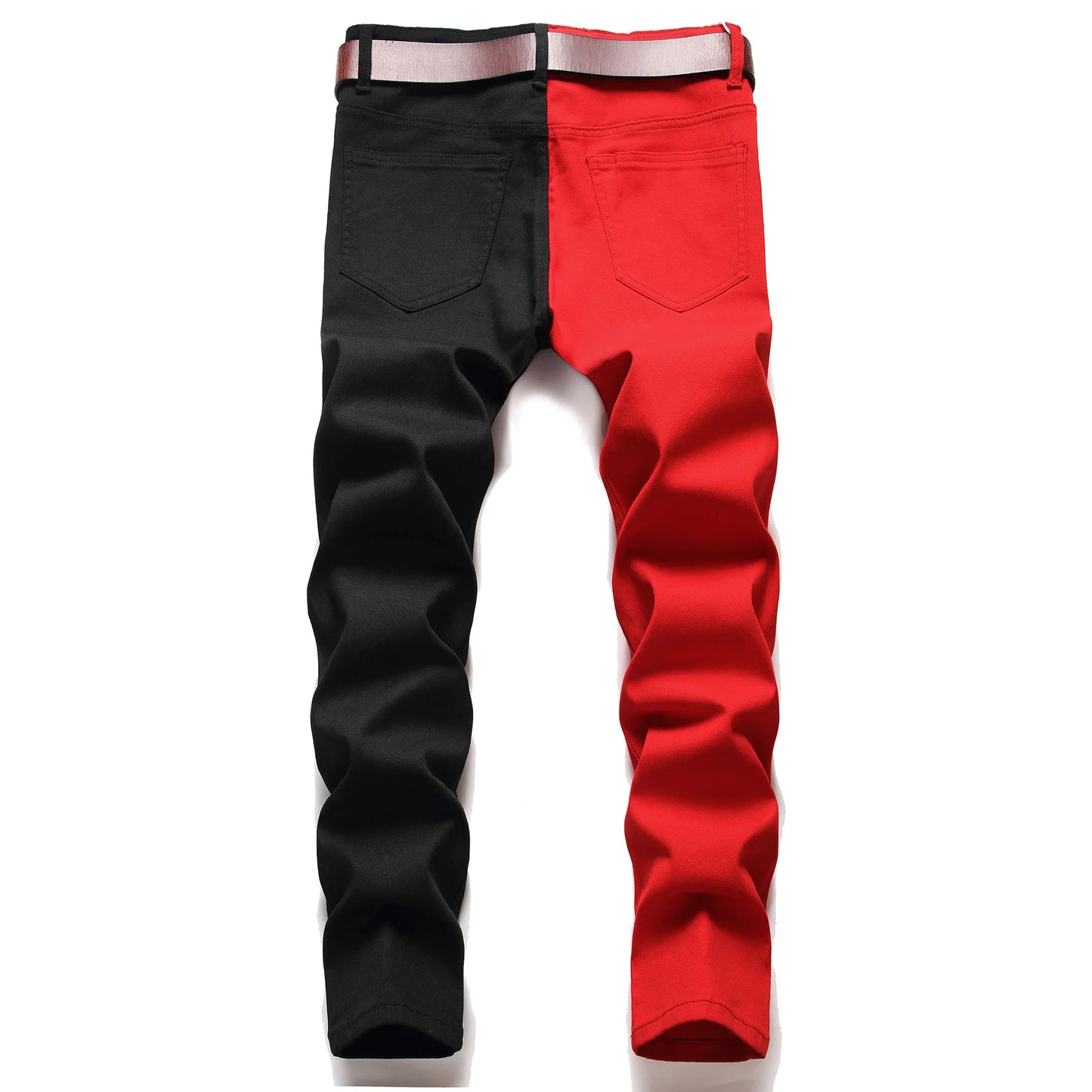 Two Colors Spliced Into Jeans Men's Fashion Casual Trousers and Shorts Red Green Yellow Denim Pants 28-38