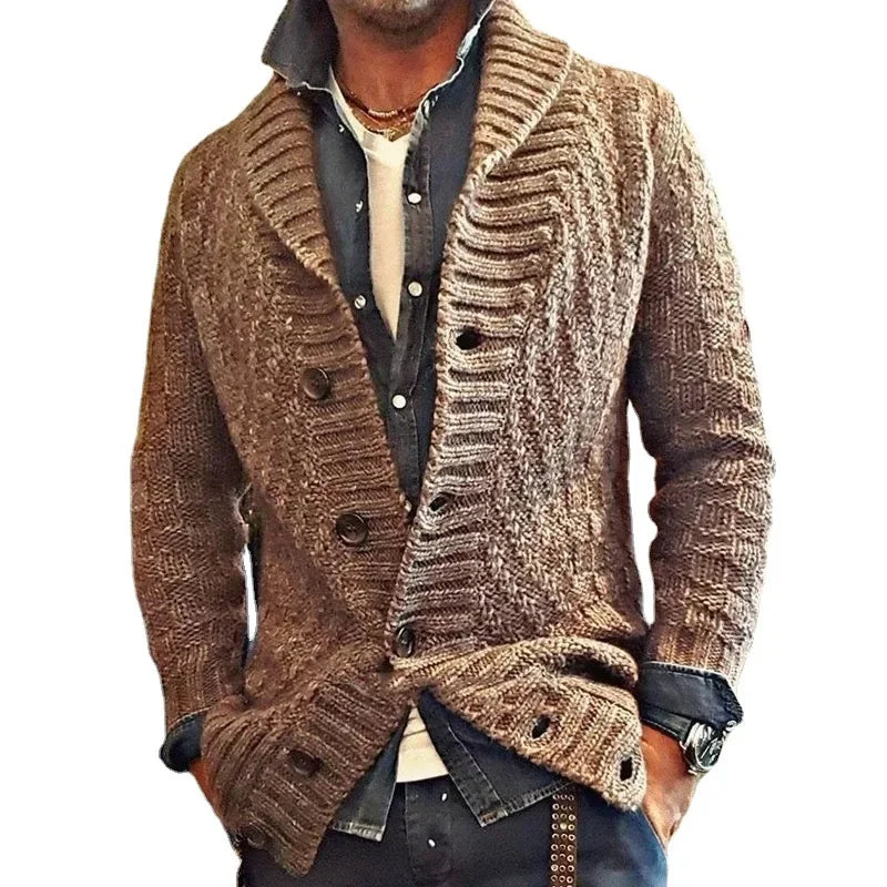 New Style Solid Color Sweater for Men in Autumn and Winter Retro Lapel, Knitted Long-sleeved Cardigan Sweater Coat S-3XL