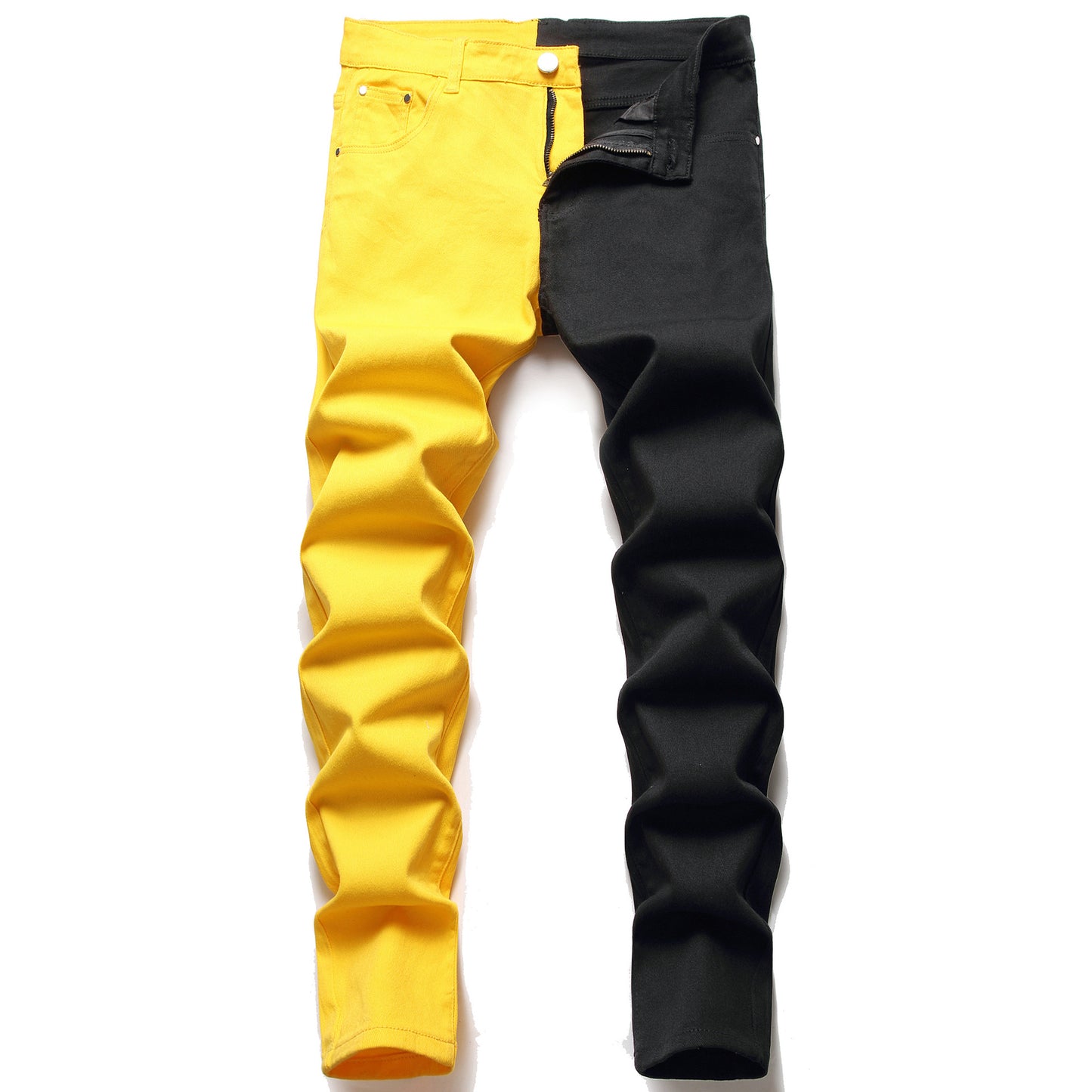 Two Colors Spliced Into Jeans Men's Fashion Casual Trousers and Shorts Red Green Yellow Denim Pants 28-38