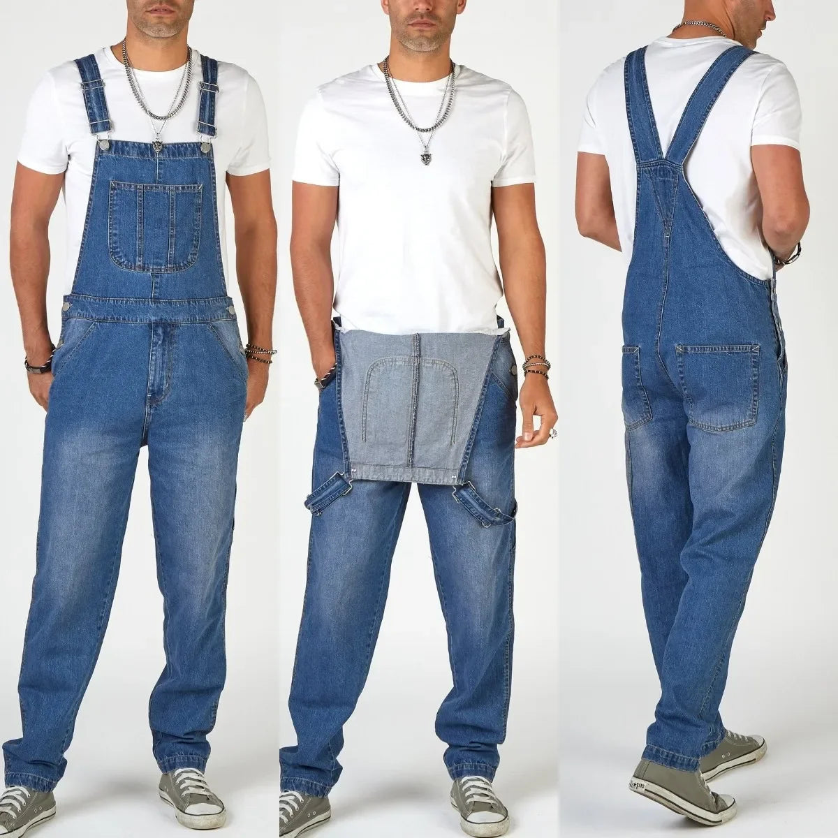 Men's Denim Bib Pants Washed Full Length Jumpsuits Hip Hop Straight Jeans Overalls for Men Streetwear New Male Jumpsuit