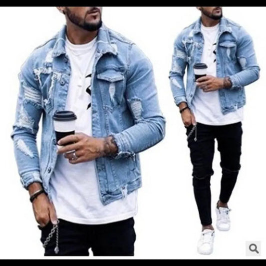 Men's Denim Jacket Ripped Irregular Wash Jacket Men's