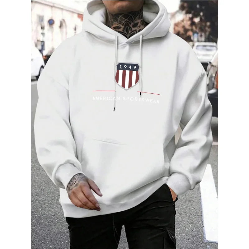 Men's hooded sweatshirt  men's warm sweatshirt  urban fashion  casual  loose  fresh  printed in 1949