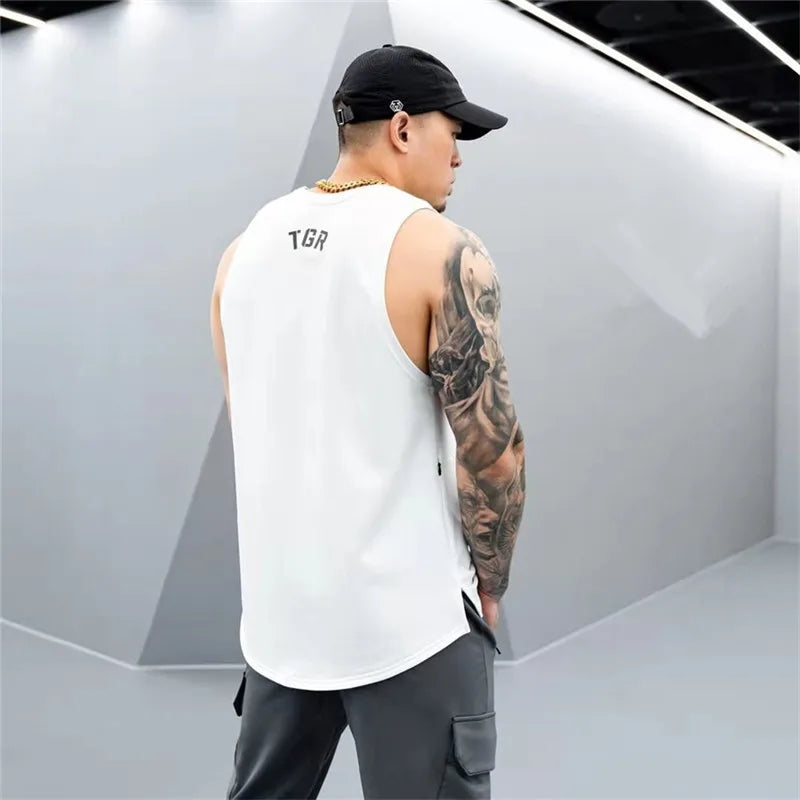 Men's Brand Gym Stringer Tank Top Men Bodybuilding Vest Cotton Sleeveless Shirt Fitness Vest Singlet Sportwear Workout Tanktop