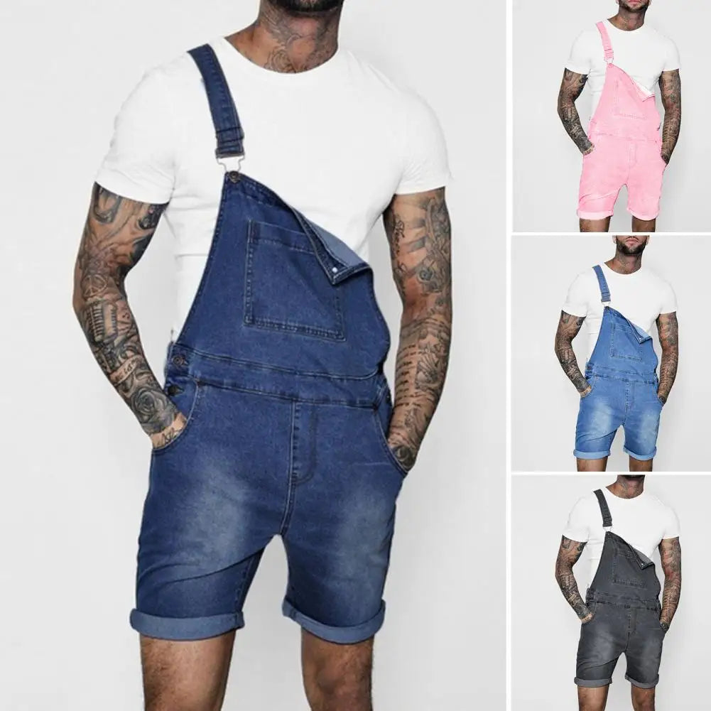 Stylish Temperament Solid Color Summer Hip Hop Adjustable Short Jean Jumpsuits Jeans Overall Shorts Shoulder Straps