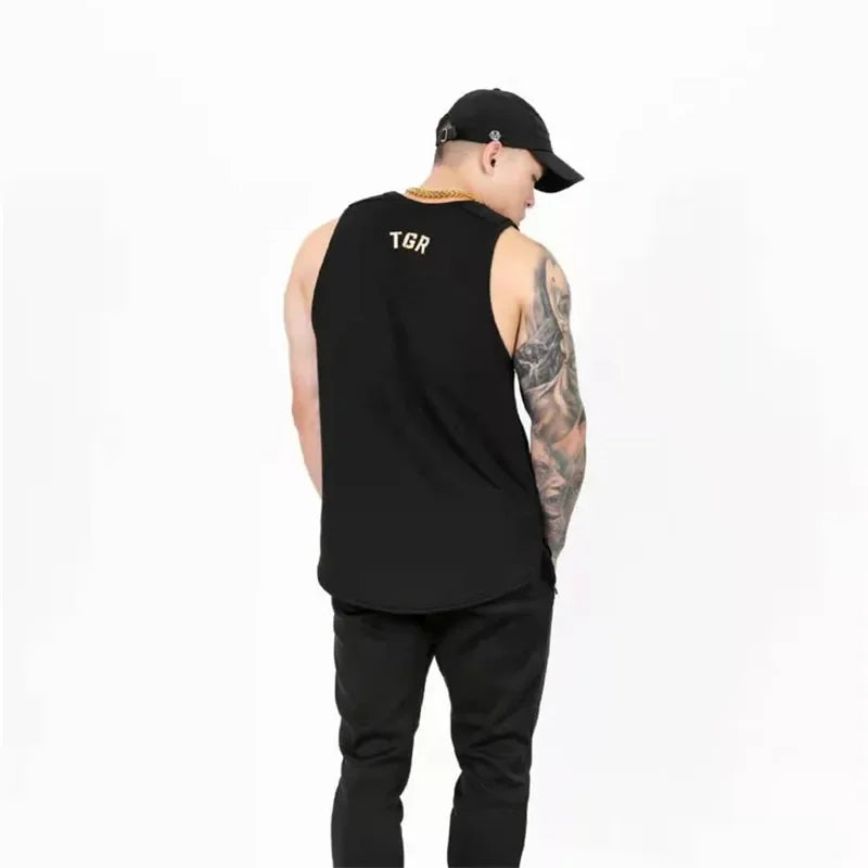 Men's Brand Gym Stringer Tank Top Men Bodybuilding Vest Cotton Sleeveless Shirt Fitness Vest Singlet Sportwear Workout Tanktop