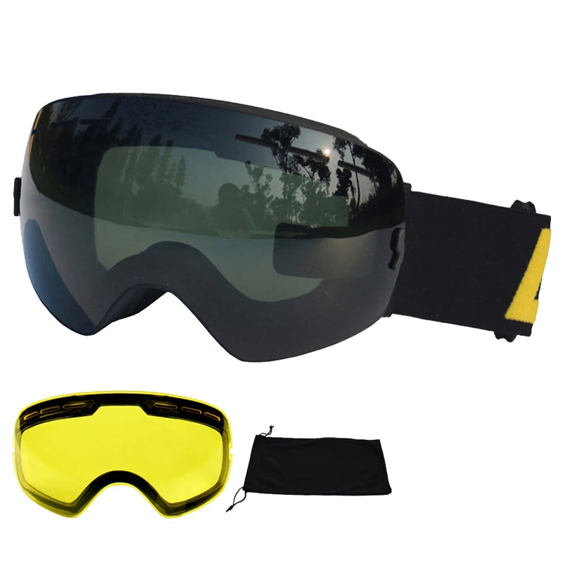 LOCLE Anti-fog Ski Goggles UV400 Ski Glasses Double Layers Skiing Snowboard Snow Goggles Ski Eyewear With One Brightening Lens