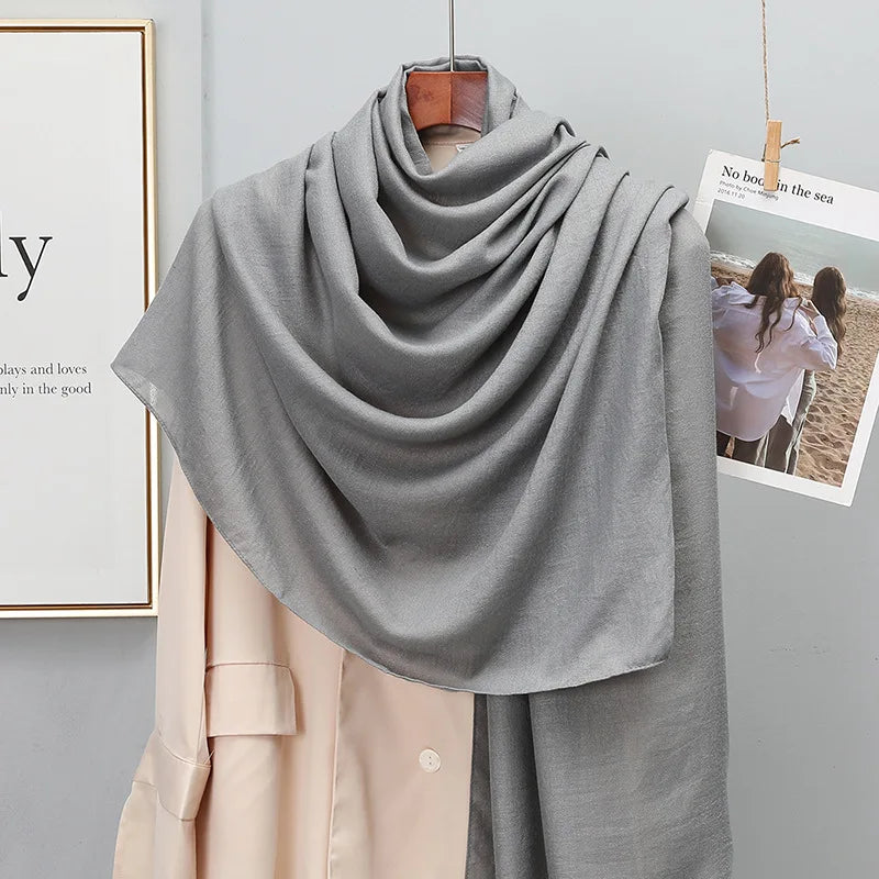 Plain Stripe Cotton Scarf for Women Winter Warm Tassel Linen Pashmina Scarves Hijab Lady Foulard Shawls Wraps Female Bandana New
