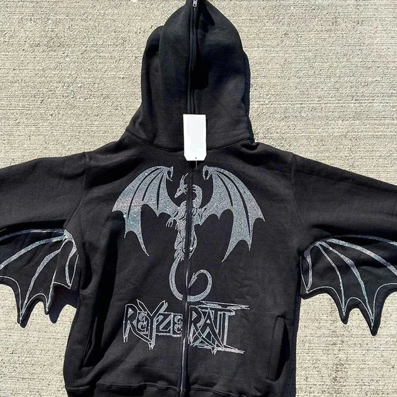 Y2k Women Pullover Winter Fall Hoodie Casual Zip Jacket Men's Hip Hop Hoodies Meteor Rhinestone Printed Harajuku Streetwear