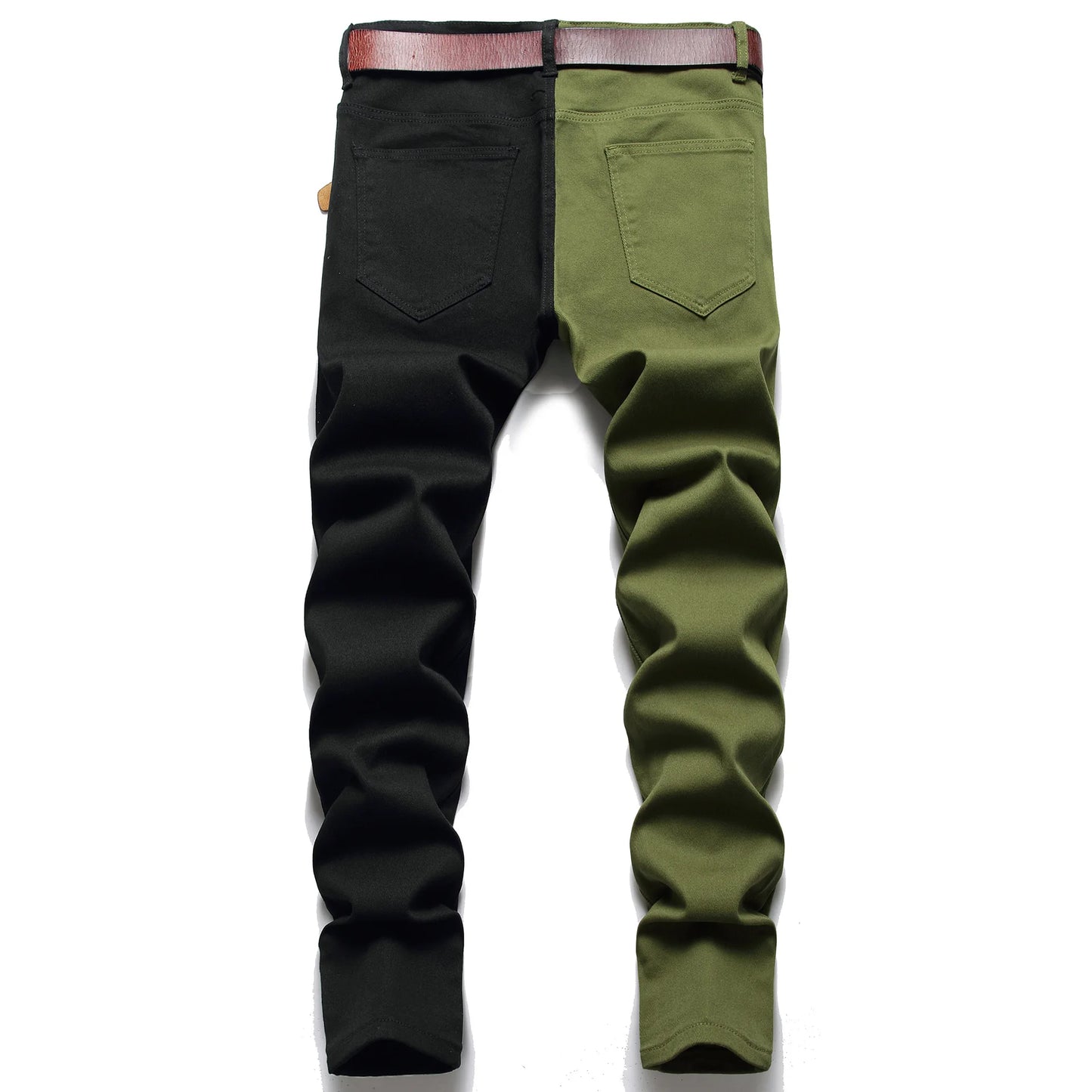 Two Colors Spliced Into Jeans Men's Fashion Casual Trousers and Shorts Red Green Yellow Denim Pants 28-38