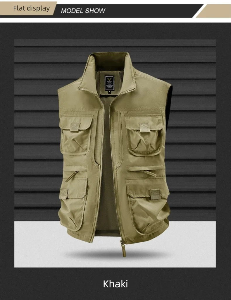 2026 Men's Outdoor Tooling Multi-Pocket Casual Outdoor Fishing Large Size Vest with Vertical Collar Breathable Quick-drying Vest
