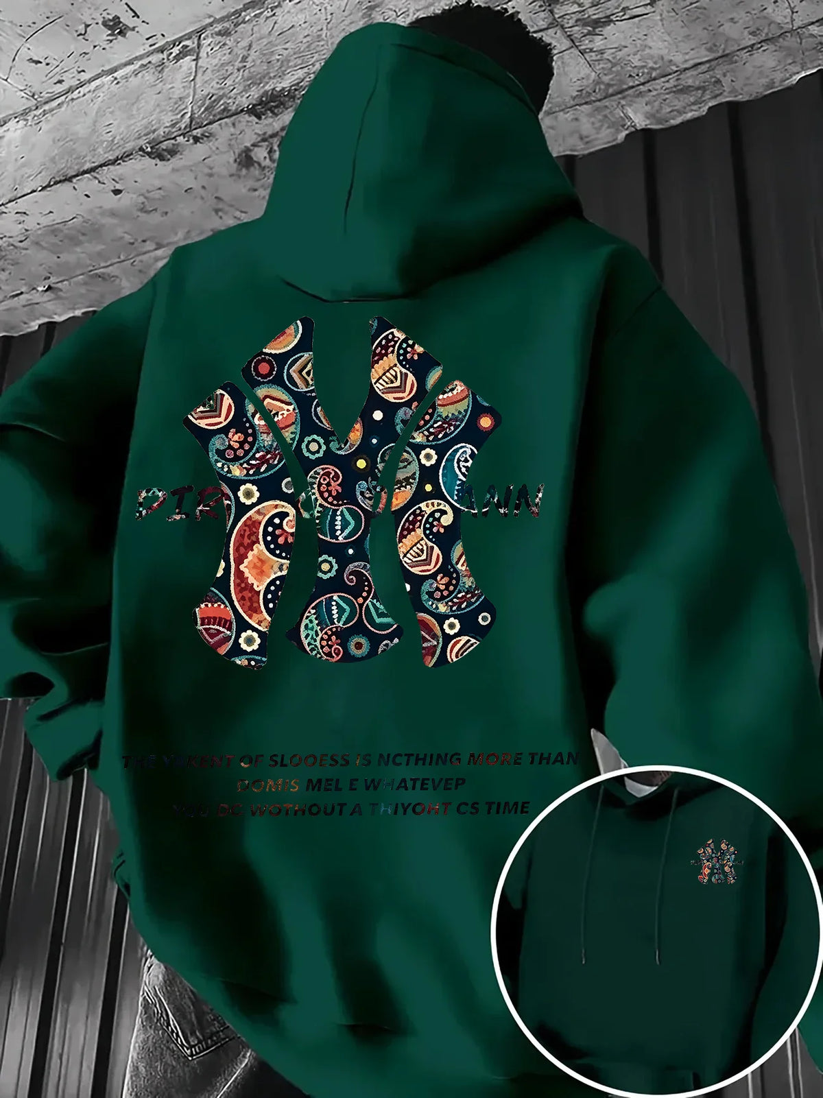 Men's Fall-winter Hooded Sweatshirt Outdoor Are Warm Comfort Walnut Flower NY Letter Double-sided Print Loose Fleece Streetwear