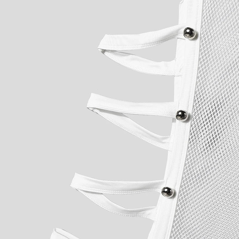 INCERUN Men Tank Tops Mesh Patchwork See Through Turtleneck Sleeveless Male Vests Streetwear Hollow Out Sexy Men Clothing Summer