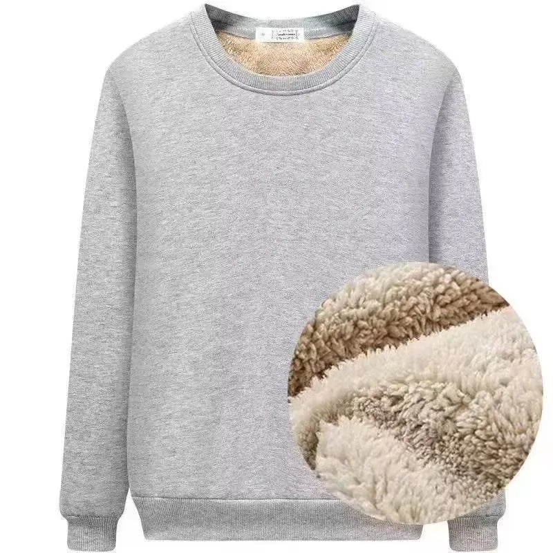 Men's Winter Fleece Sweatshirts Boy Man Keep Warm Underwear Casual Solid Color Pullover Lambswool O-neck Thickened Thermal Tops