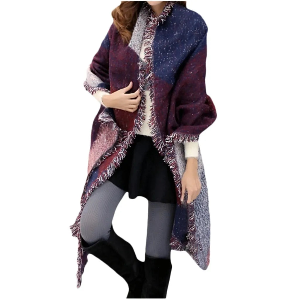 Women Contrast Color Tassel Scarf Retro Female Multi-Purpose Shawl Scarf шарф женский Elegant Womens Shawl Scarf Winter 2024 스카프