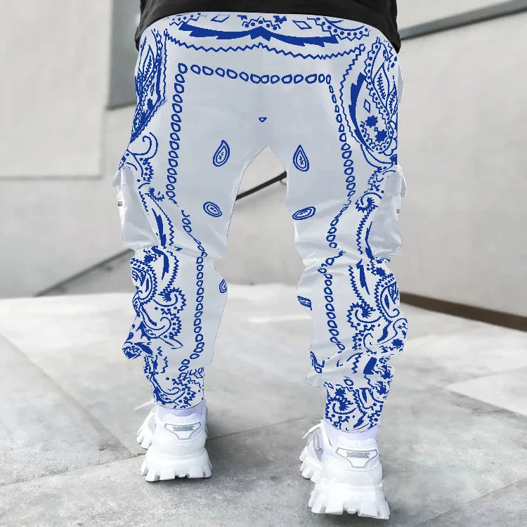 New Men's Cargo Pants Trend Printed Loose Hip Hop Fashion Street Wear Big Pocket Overalls Men Bright Color Four Seasons Trousers