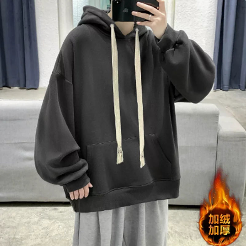 Hooded Sweatshirt for Men in Autumn Winter Fashion Brand Loose Trendy Versatile Coat for Couples Plus Velvet Thickened Clothes