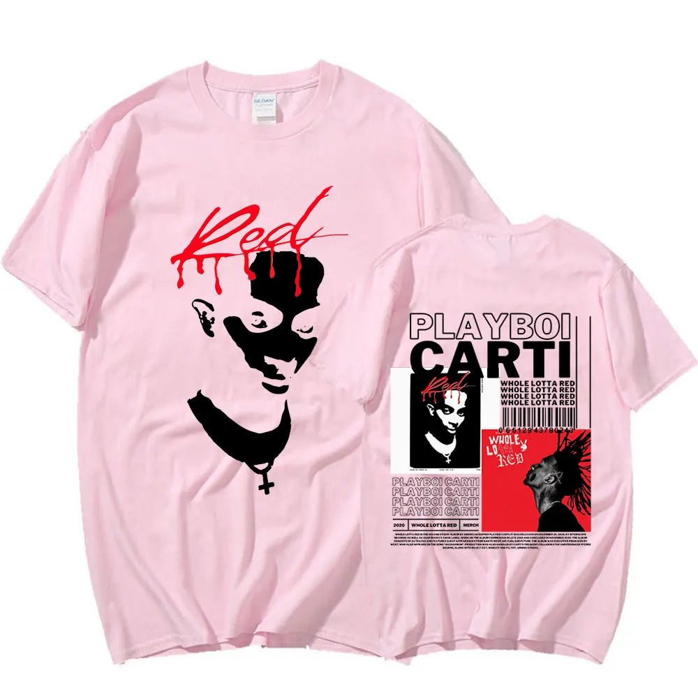 Rapper Playboi Carti T Shirt Music Album Whole Lotta Red Graphic T Shirts Men Women Fashion Hip Hop Oversized T-shirt Streetwear