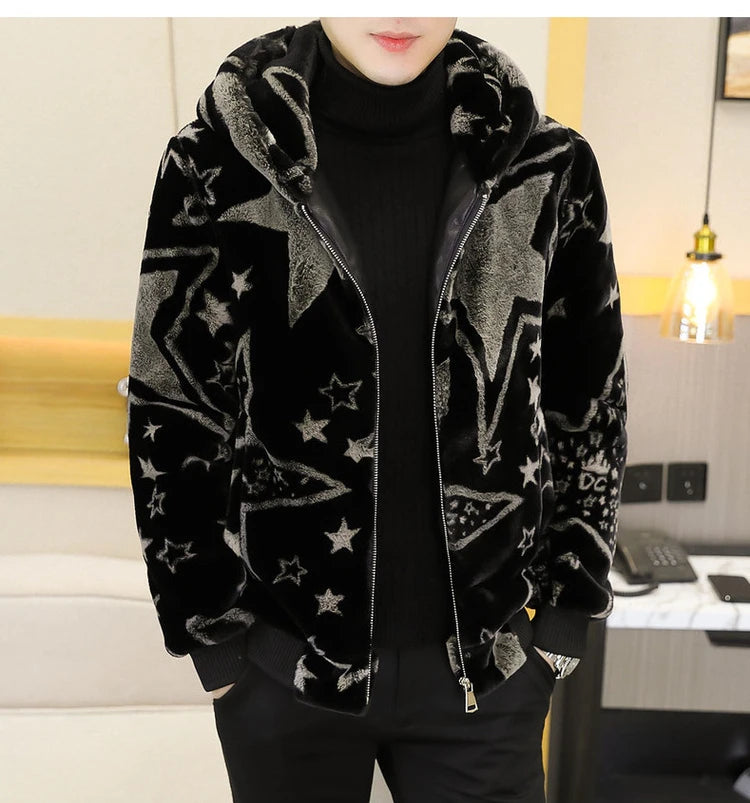2022 Winter Faux Fur Mink Jackets Men Thicken Warm Imitation Fur Hooded Coat Slim Casual Business Social Jackets Men Clothing