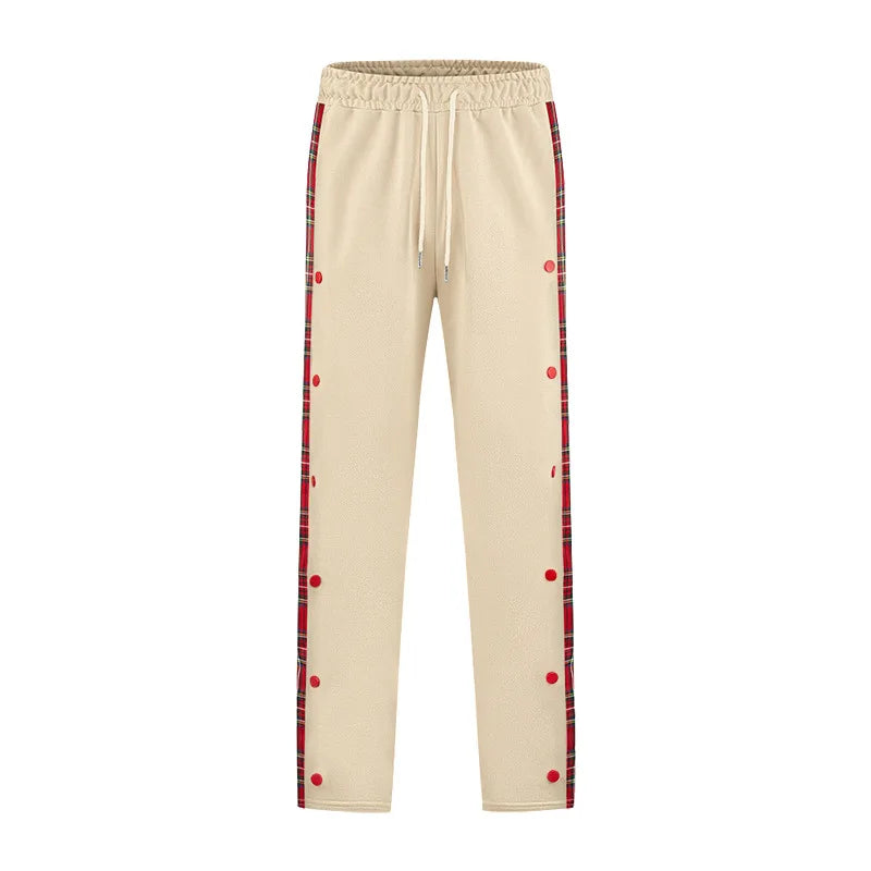 American New Men's Sports Pants Spring and Autumn Breasted Plaid Stitching Design Casual Pants Loose Straight Men's Sweatpants