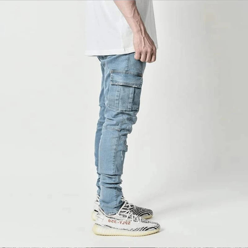 Jeans Man Pants Casual Cotton Denim Trousers Multi Pocket Cargo Pants Men Fashion Denim Trousers Men's Side Pockets Cargo jeans