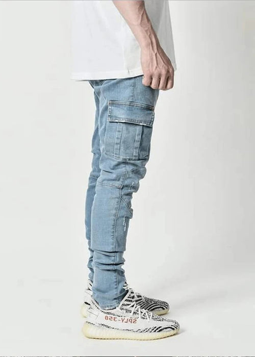 Jeans Man Pants Casual Cotton Denim Trousers Multi Pocket Cargo Pants Men Fashion Denim Trousers Men's Side Pockets Cargo jeans