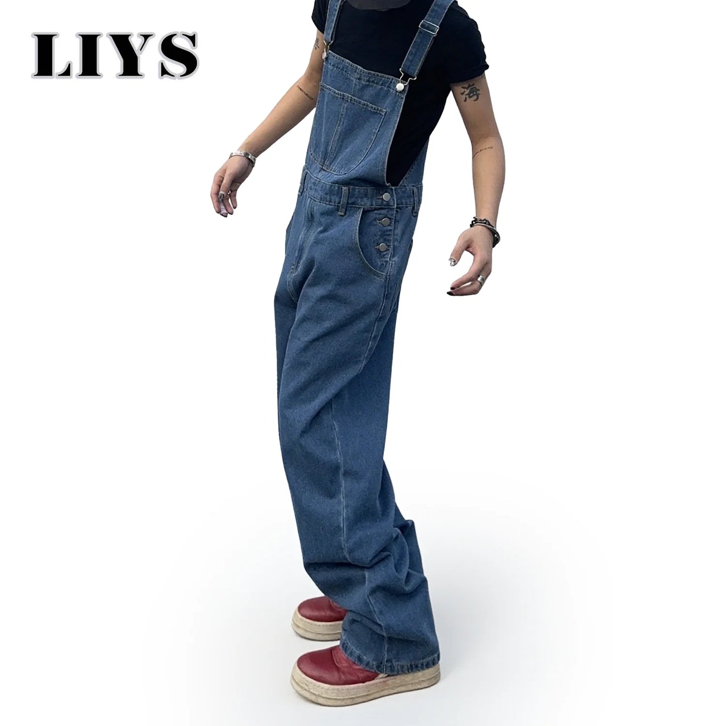 Overalls for Men Denim Suspenders Simple Baggy Jeans Men's Street Casual Solid Mid Waist Loose Washed Jumpsuits Length Tracksuit
