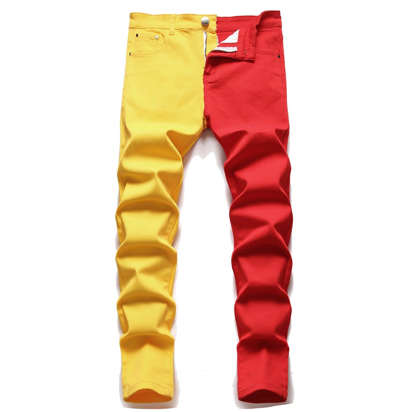 Two Colors Spliced Into Jeans Men's Fashion Casual Trousers and Shorts Red Green Yellow Denim Pants 28-38