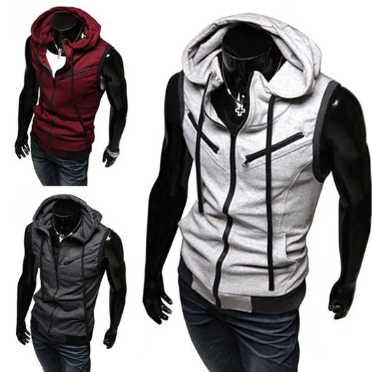 New Fashion Zipper Cardigan Sweater Mens Sleeveless Hooded Vest Jacket Plus Size S-4XL Streetwear Vest Hoodies