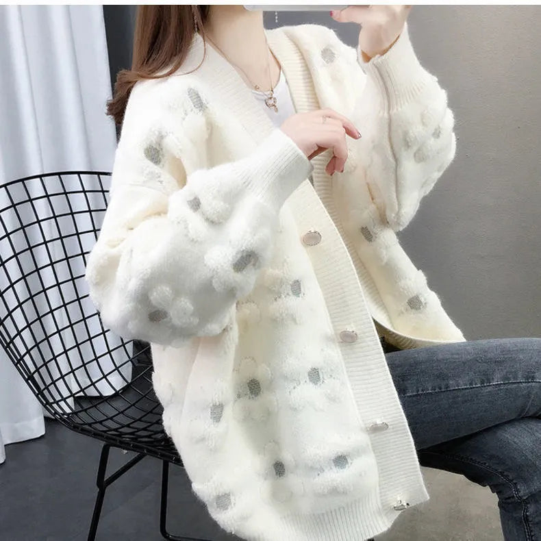 Women's Cardigan Knitted Sweater Autumn Winter Long Sleeve V-neck Cardigan Casual Street Fashion Women's Coat Sweater Women's