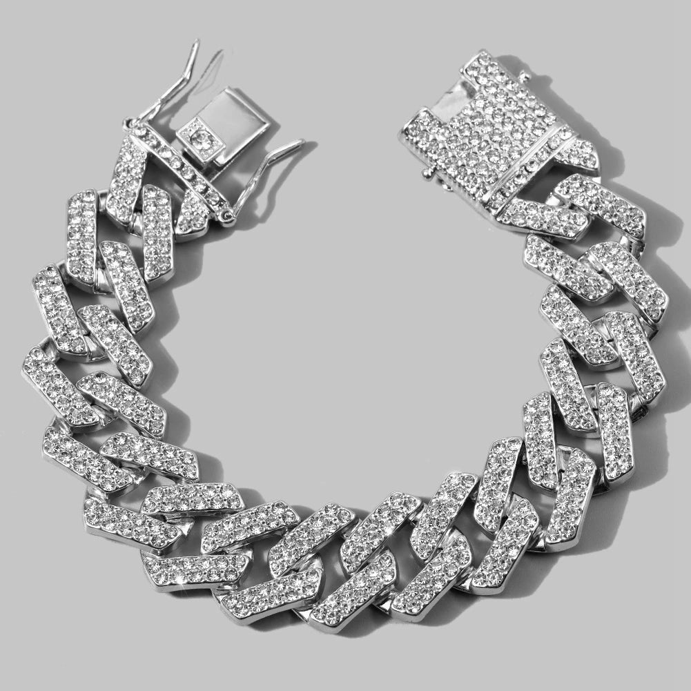 14/20MM Metal Cuban Bracelet Iced Out Chain Bling Full Rhinestone Pave Luxury Crystal Bracelet For Men's Jewelry Gift