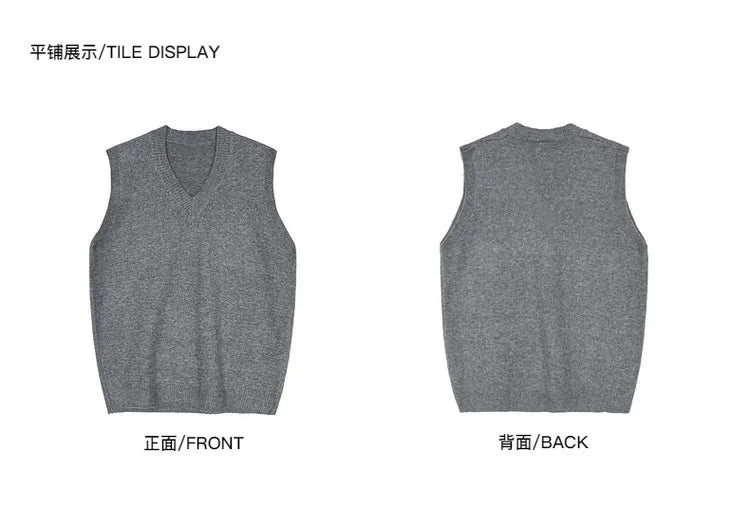 Korean Loose Base Knitted Sweater Sleeveless Vest Men's Underwear Pullover V-neck Sweater Vest