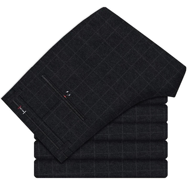 2025 Autumn New Men's Slim Plaid Casual Pants Fashion Soft Stretch Business Work Trousers Gentleman Brand Clothes Black Blue