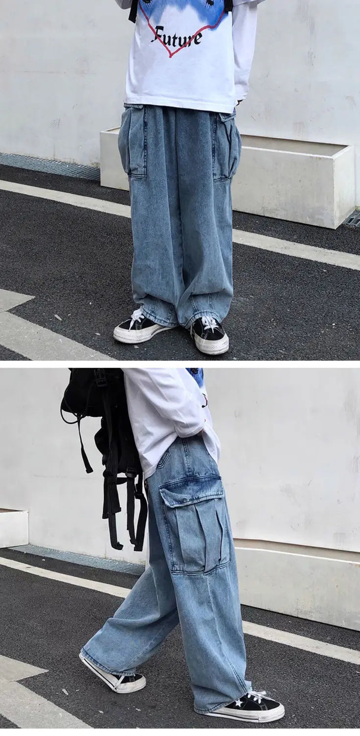 Wide leg denim Jeans Men's Autumn Daddy Trend Student Loose Straight-leg baggy Pants Japanese Loose hip hop 2022 New