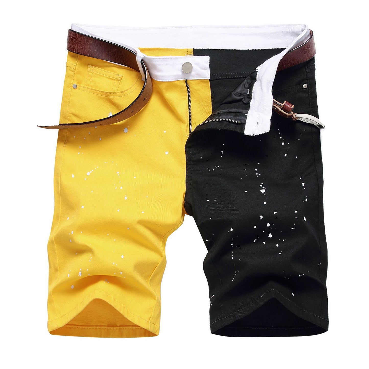 Two Colors Spliced Into Jeans Men's Fashion Casual Trousers and Shorts Red Green Yellow Denim Pants 28-38