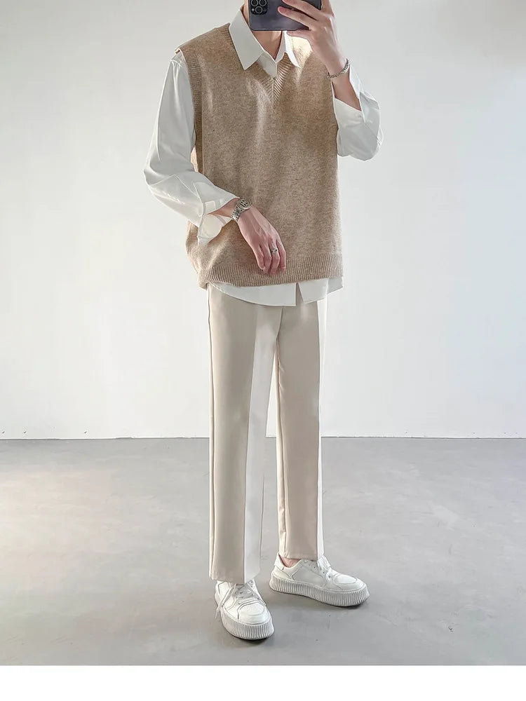 Korean Loose Base Knitted Sweater Sleeveless Vest Men's Underwear Pullover V-neck Sweater Vest