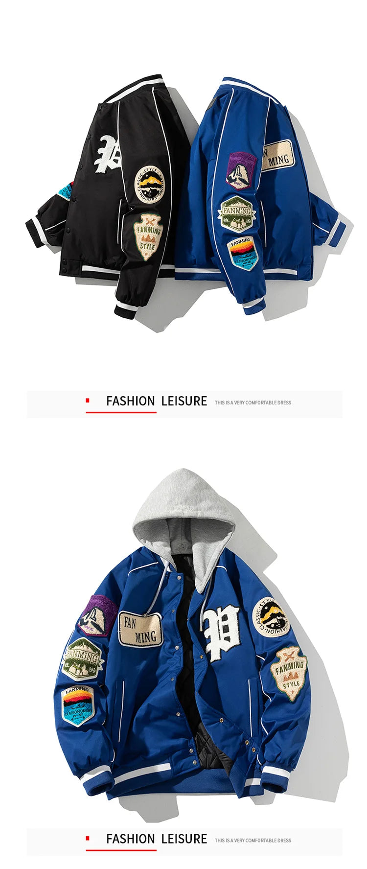 Winter Varsity Jacket Men Women Letter Badge American Baseball Jacket Street Fashion Hip Hop Coat Youth Couple Clothes Blue Red