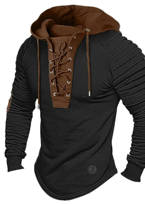 Men's Color Matching Long Sleeve Hoodie Sweatshirt Gym Fitness Muscle Bodybuilding T-shirt Casual Pullover Top Coat Outwear