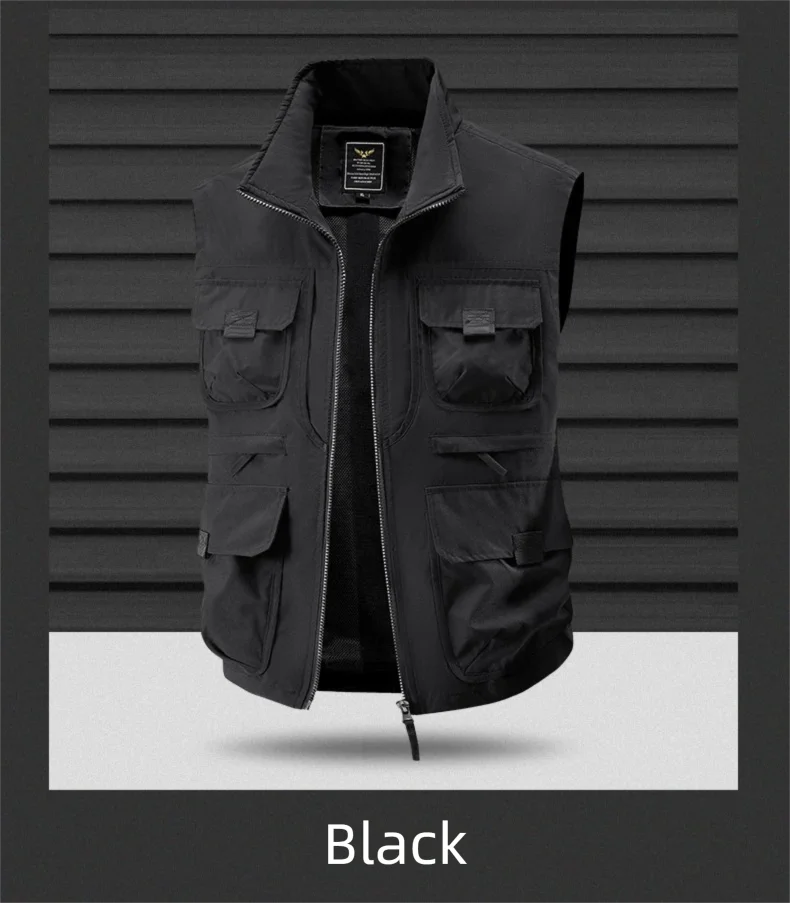 2026 Men's Outdoor Tooling Multi-Pocket Casual Outdoor Fishing Large Size Vest with Vertical Collar Breathable Quick-drying Vest
