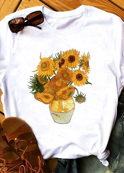 Van Gogh T Shirt Sunflower Vangogh Vintage Art Shirt Harajuku Style Aesthetic Summer Top Tees