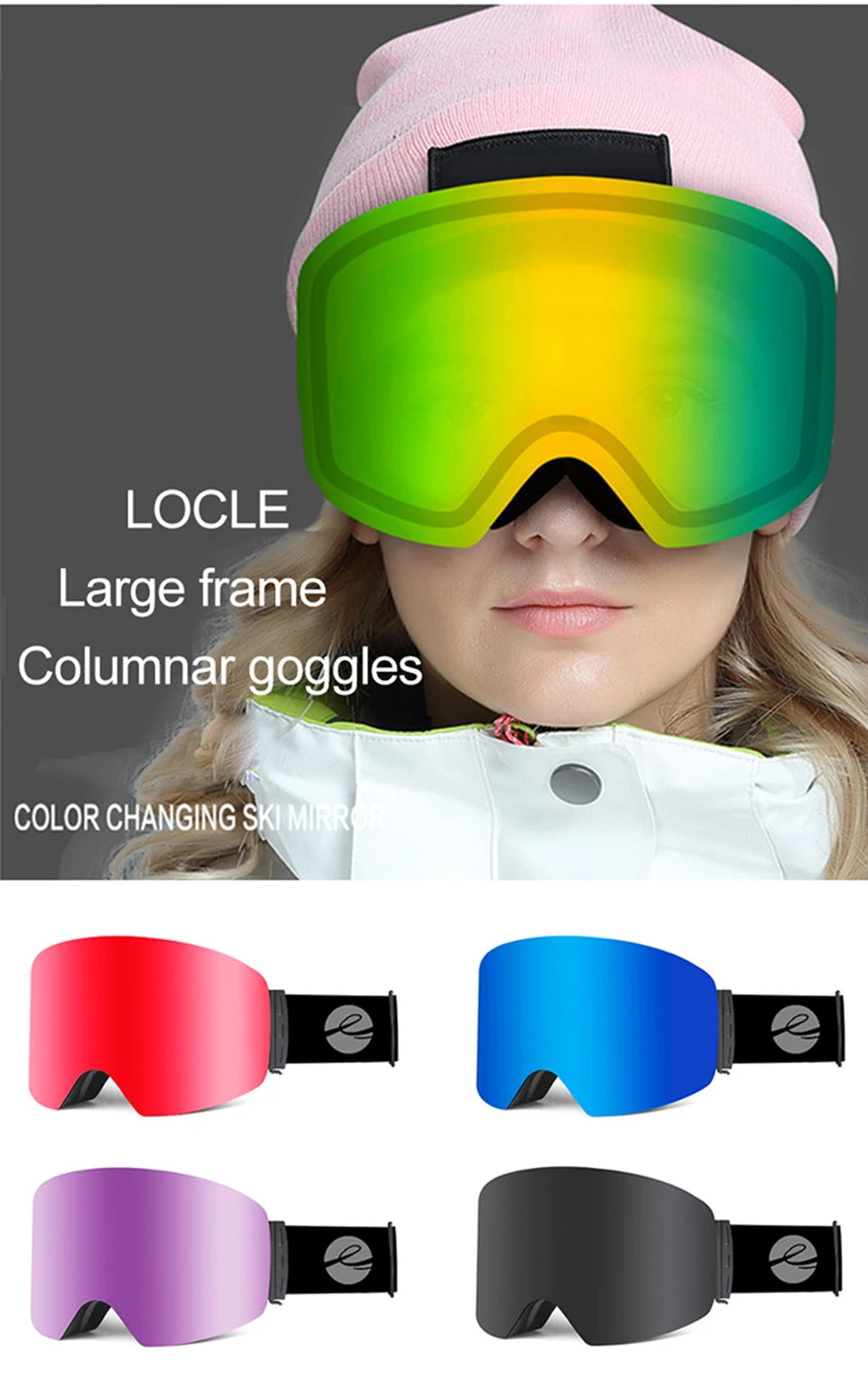 LOCLE Ski Goggles Snowboard Anti-fog Anti-ultraviolet Mask Men Women Skiing Eyewear UV400 Snow Protection Glasses Double Layers