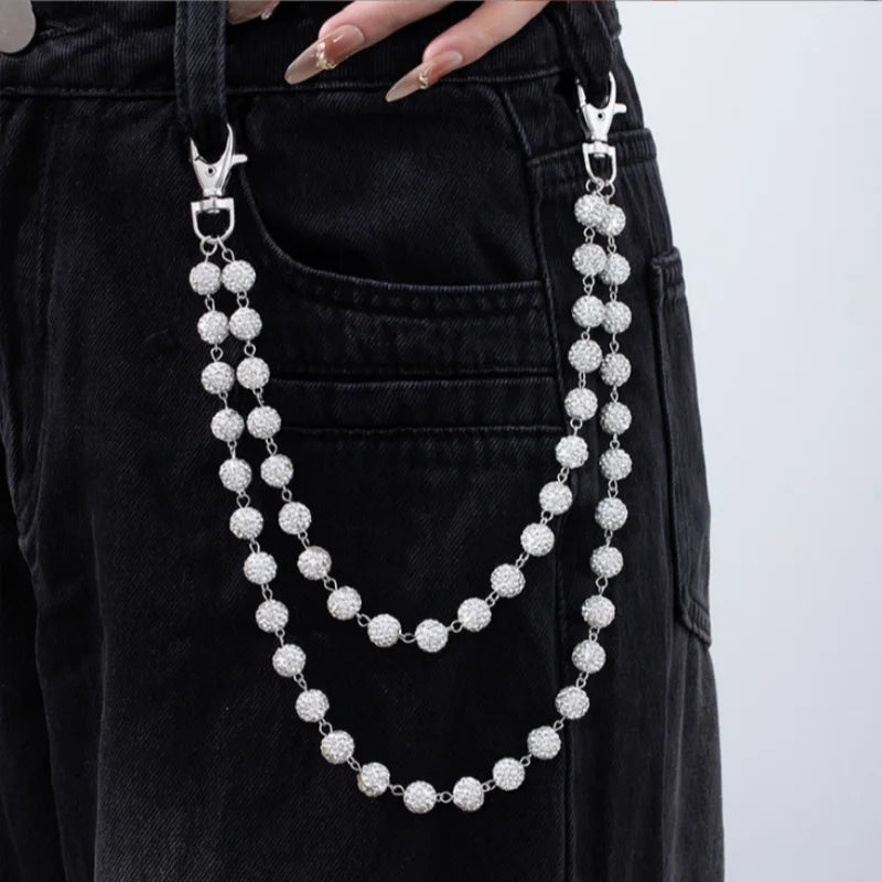 Harajuku Street Rhinestone Keychain Wallet Belt Chain For Woman Men Hip Hop Trousers Hipster Pant Jeans Chain Rock Jewelry