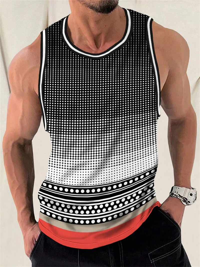 Simple Fashion Mens Summer Tank Tops Casual Daily Wear Sleeveless 3D Printed Crew Neck Vest Loose Breathable Streetwear Tops