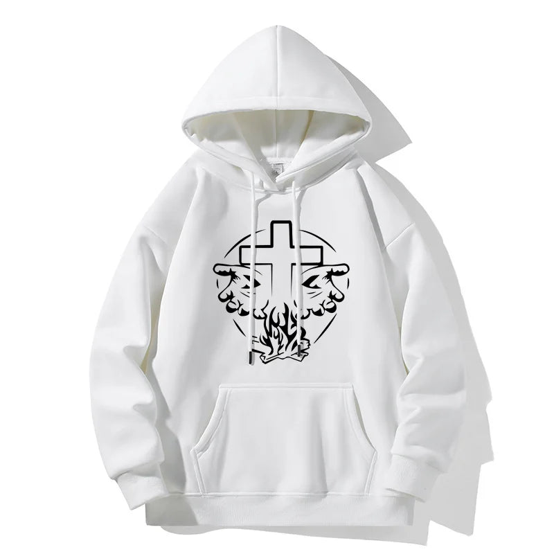 Heavenly Hands Christian Men's Fashion Hoodies Cross Print Black White Jesus Tops Pullover