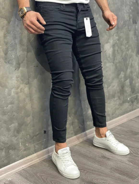 High Quality Fashion European American Classic Solid Washing Denim Pants Casual Men's Stretch Trouser Blue Skinny Jeans Men