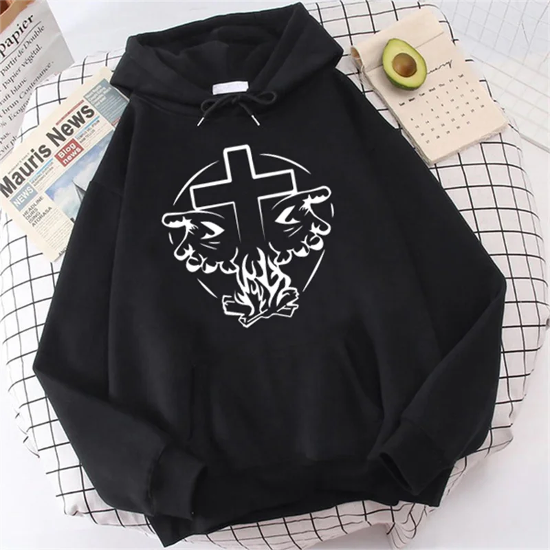 Heavenly Hands Christian Men's Fashion Hoodies Cross Print Black White Jesus Tops Pullover