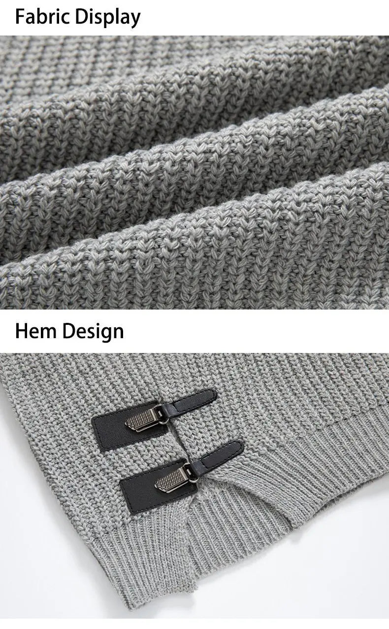 Autumn Winter Long Sleeved Knitted Sweater Men's Retro Solid Color Versatile Knit Pullover Sweaters Social Party Men Clothing